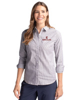 Santa Clara Broncos Cutter & Buck Stretch Oxford Stripe Womens Long Sleeve Dress Shirt Charcoal Front