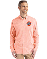 HoustonAstrosCooperstown- Cutter & Buck Skyline Epic Confidence Recycled Gingham Mens Big & Tall Long Sleeve Dress Shirt College Orange/White Front
