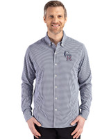 Colorado Rockies Stars & Stripes Cutter & Buck Skyline Epic Confidence Recycled Gingham Mens Big & Tall Long Sleeve Dress Shirt Navy Blue/White Front