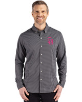 San Diego Padres City Connect Cutter & Buck Skyline Epic Confidence Recycled Gingham Mens Big & Tall Long Sleeve Dress Shirt Black/Elemental Grey Front