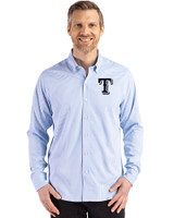 Texas Rangers Mono Cutter & Buck Skyline Epic Confidence Recycled Gingham Mens Big & Tall Long Sleeve Dress Shirt Atlas/White Front