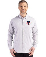 Minnesota Twins Cutter & Buck Skyline Epic Confidence Recycled Gingham Mens Big & Tall Long Sleeve Dress Shirt Concrete/White Front