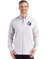 Texas Rangers Cooperstown Cutter & Buck Skyline Epic Confidence Recycled Gingham Mens Big & Tall Long Sleeve Dress Shirt Concrete/White Front