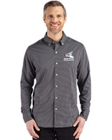 Chicago White Sox Cooperstown Cutter & Buck Skyline Epic Confidence Recycled Gingham Mens Big & Tall Long Sleeve Dress Shirt Black/Elemental Grey Front