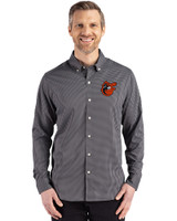 Baltimore Orioles Cooperstown Cutter & Buck Skyline Epic Confidence Recycled Gingham Mens Big & Tall Long Sleeve Dress Shirt Black/Elemental Grey Front
