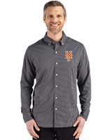 New York Mets Cutter & Buck Skyline Epic Confidence Recycled Gingham Mens Big & Tall Long Sleeve Dress Shirt Black/Elemental Grey Front
