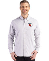 Cleveland Guardians Cutter & Buck Skyline Epic Confidence Recycled Gingham Mens Big & Tall Long Sleeve Dress Shirt Concrete/White Front