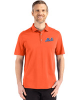 New York Mets Cooperstown Cutter & Buck Advantage Refresh Epic Confidence Recycled Mens Tri-Blend Pique Polo College Orange Front
