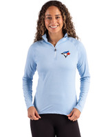 Toronto Blue Jays Cutter & Buck Coastline Epic Comfort Recycled Women’s Quarter Zip Atlas Light Blue Front