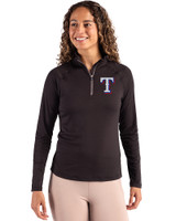 Texas Rangers Cutter & Buck Coastline Epic Comfort Recycled Women’s Quarter Zip Black Front