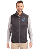 Detroit Lions Cutter & Buck Mainsail Sweater-Knit Mens Full Zip Vest Charcoal Heather Front