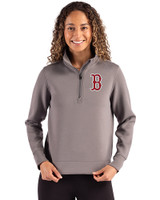 Boston Red Sox Cutter & Buck Roam Epic Versatility Recycled Womens Quarter Zip Pullover Elemental Grey Front