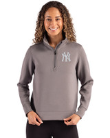 New York Yankees Cutter & Buck Roam Epic Versatility Recycled Womens Quarter Zip Pullover Elemental Grey Front