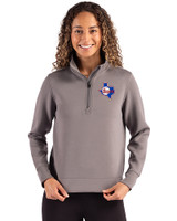 Texas Rangers Cooperstown Cutter & Buck Roam Epic Versatility Recycled Womens Quarter Zip Pullover Elemental Grey Front