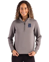 Detroit Tigers Cutter & Buck Roam Recycled Buttery-Soft Knit Womens Quarter Zip Pullover Elemental Grey Front