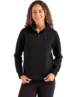 NY Mets City Connect Cutter & Buck Roam Epic Versatility Recycled Womens Quarter Zip Pullover Black Front