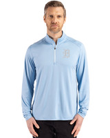 Detroit Tigers Mono Cutter & Buck Coastline Epic Comfort Recycled Mens Quarter Zip Atlas Light Blue Front
