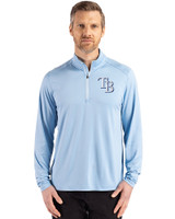 Tampa Bay Rays Cutter & Buck Coastline Epic Comfort Recycled Mens Quarter Zip Atlas Light Blue Front