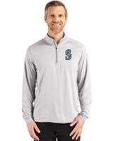Seattle Mariners Cutter & Buck Coastline Recycled Double Peached Mens Quarter Zip Pullover CONCRETE Front