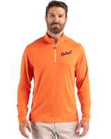 Detroit Tigers Cooperstown Cutter & Buck Coastline Epic Comfort Recycled Mens Quarter Zip College Orange Front