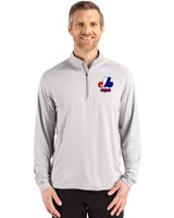 Montreal Expos Cooperstown Cutter & Buck Coastline Epic Comfort Recycled Mens Quarter Zip CONCRETE Front