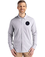 NY Mets City Connect Cutter & Buck Skyline Epic Confidence Recycled Pinstripe Mens Big & Tall Long Sleeve Dress Shirt Elemental Grey/White Front