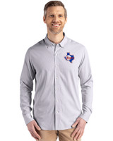 Texas Rangers Cooperstown Cutter & Buck Skyline Epic Confidence Recycled Pinstripe Mens Big & Tall Long Sleeve Dress Shirt Elemental Grey/White Front