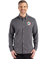 Miami Dolphins Historic Cutter & Buck Skyline Epic Confidence Recycled Gingham Mens Big & Tall Long Sleeve Dress Shirt Black/Elemental Grey Front
