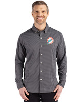 Miami Dolphins Historic Cutter & Buck Skyline Recycled Gingham Mens Big & Tall Long Sleeve Button Down  Dress Shirt Black/Elemental Grey Front