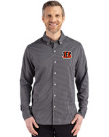 Cincinnati Bengals Cutter & Buck Skyline Epic Confidence Recycled Gingham Mens Big & Tall Long Sleeve Dress Shirt Black/Elemental Grey Front