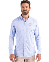 Miami Dolphins Monochromatic Cutter & Buck Skyline Recycled Gingham Mens Big & Tall Long Sleeve Button Down  Dress Shirt Atlas/White Front