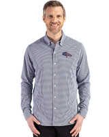 Denver Broncos Americana Cutter & Buck Skyline Epic Confidence Recycled Gingham Mens Big & Tall Long Sleeve Dress Shirt Navy Blue/White Front