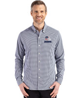 Cleveland Browns Americana Cutter & Buck Skyline Epic Confidence Recycled Gingham Mens Big & Tall Long Sleeve Dress Shirt Navy Blue/White Front