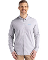 Los Angeles Chargers Monochromatic Cutter & Buck Skyline Recycled Pinstripe Mens Big & Tall Long Sleeve Button Down  Dress Shirt Elemental Grey/White Front