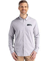 Seattle Seahawks Mono Cutter & Buck Skyline Epic Confidence Recycled Pinstripe Mens Big & Tall Long Sleeve Dress Shirt Elemental Grey/White Front