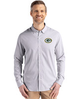 Green Bay Packers Cutter & Buck Skyline Epic Confidence Recycled Pinstripe Mens Big & Tall Long Sleeve Dress Shirt Elemental Grey/White Front