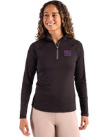 New York Giants Cutter & Buck Coastline Recycled Double Peached Womens Quarter Zip Pullover Black Front