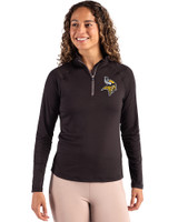 Minnesota Vikings Cutter & Buck Coastline Epic Comfort Recycled Women’s Quarter Zip Black Front