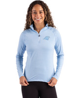 Carolina Panthers Mono Cutter & Buck Coastline Epic Comfort Recycled Women’s Quarter Zip Atlas Light Blue Front