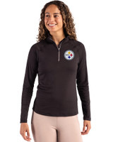 Pittsburgh Steelers Cutter & Buck Coastline Epic Comfort Recycled Women’s Quarter Zip Black Front