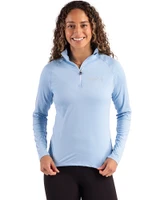 New Orleans Saints Mono Cutter & Buck Coastline Epic Comfort Recycled Women’s Quarter Zip Atlas Light Blue Front