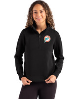 Miami Dolphins Historic Cutter & Buck Roam Recycled Buttery-Soft Knit Womens Quarter Zip Pullover Black Front