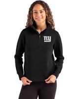 New York Giants Mono Cutter & Buck Roam Epic Versatility Recycled Womens Quarter Zip Pullover Black Front