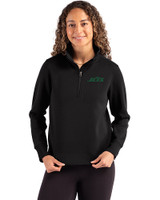 New York Jets Cutter & Buck Roam Epic Versatility Recycled Womens Quarter Zip Pullover Black Front