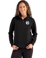 Pittsburgh Steelers Mono Cutter & Buck Roam Epic Versatility Recycled Womens Quarter Zip Pullover Black Front