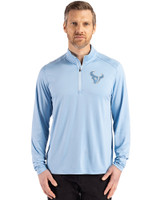 Houston Texans Mono - Cutter & Buck Coastline Epic Comfort Recycled Mens Quarter Zip Atlas Light Blue Front