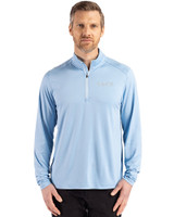 New Orleans Saints Mono Cutter & Buck Coastline Epic Comfort Recycled Mens Quarter Zip Atlas Light Blue Front