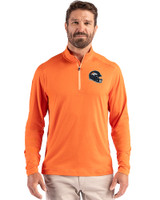 Denver Broncos NFL Helmet Cutter & Buck Coastline Epic Comfort Recycled Mens Quarter Zip College Orange Front