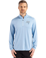 Tampa Bay Buccaneers Mono Cutter & Buck Coastline Epic Comfort Recycled Mens Quarter Zip Atlas Light Blue Front