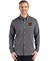 Arkansas State Red Wolves Cutter & Buck Skyline Epic Confidence Recycled Gingham Mens Big & Tall Long Sleeve Dress Shirt Black/Elemental Grey Front